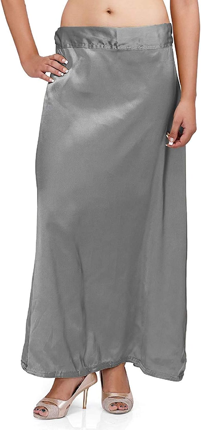 Women Saree Petticoat Satin Readymade Underskirt (Grey, One Size)