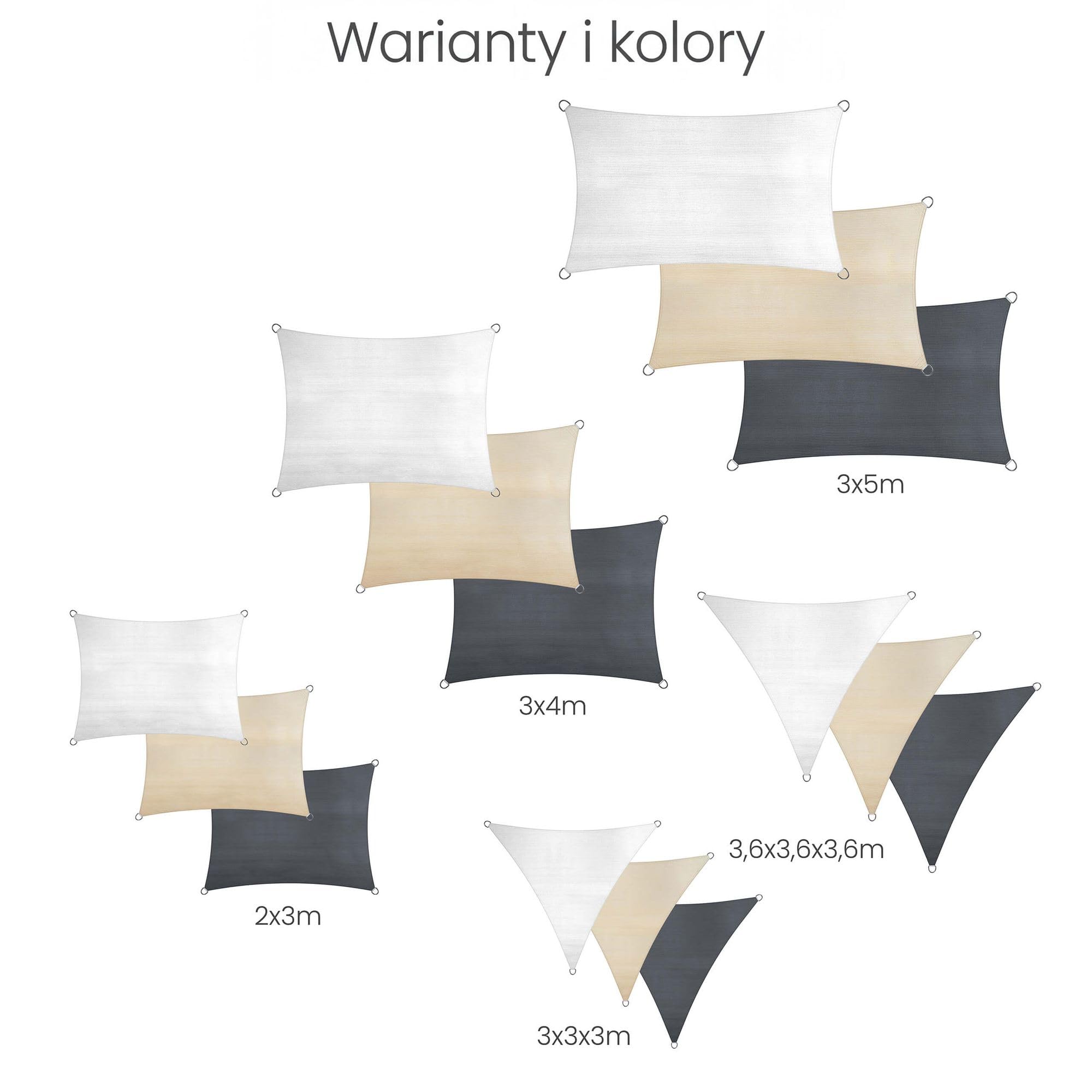 Żagiel przeciwsłoneczny prostokątny 3 x 5m, 180g/m² Biały HDPE | Ochrona przeciwsłoneczna na taras, ogród, balkon i kemping, żagiel przeciwsłoneczny z ochroną UV