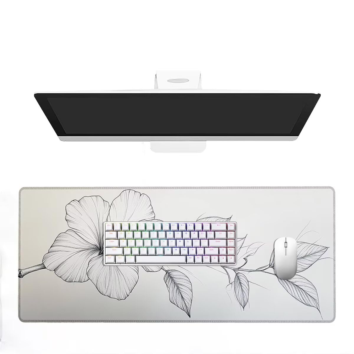 Podkładka pod mysz, gamingowa, szara, XXL, 1200 x 600 mm, podkładka na biurko, kwiat, wodoodporna, akcesoria dla graczy, antypoślizgowa podkładka pod mysz, poprawia precyzję prędkości, podkładka pod