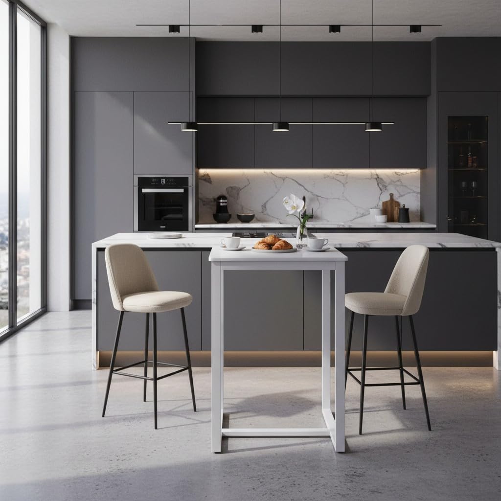 Mesa Alta Cocina - Mesa Alta Bar 60x60x93 cm. - Mesa Barra Cocina Alta - Estructura Metálica - Color Blanco