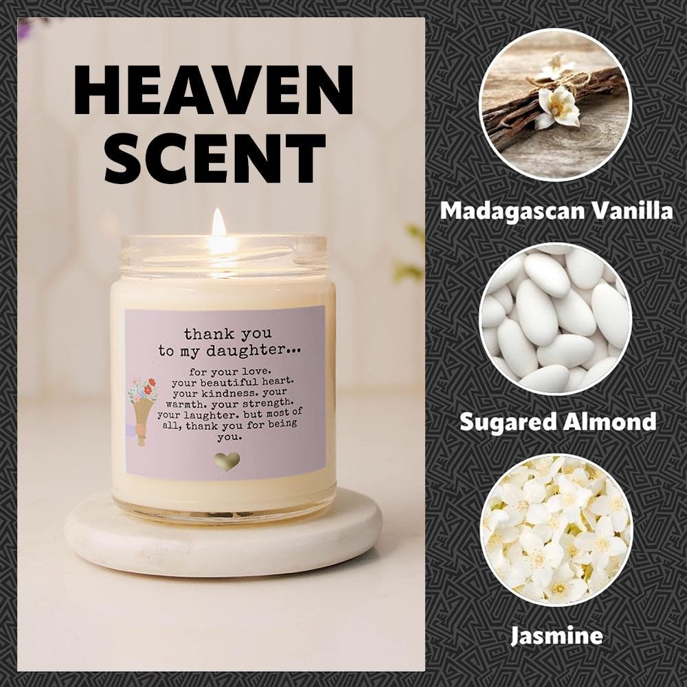 Thank You Gift for Daughter - Luxury Soy Wax Candle - Vanilla, Jasmine, Sugared Almond - Makester, White - Image 4