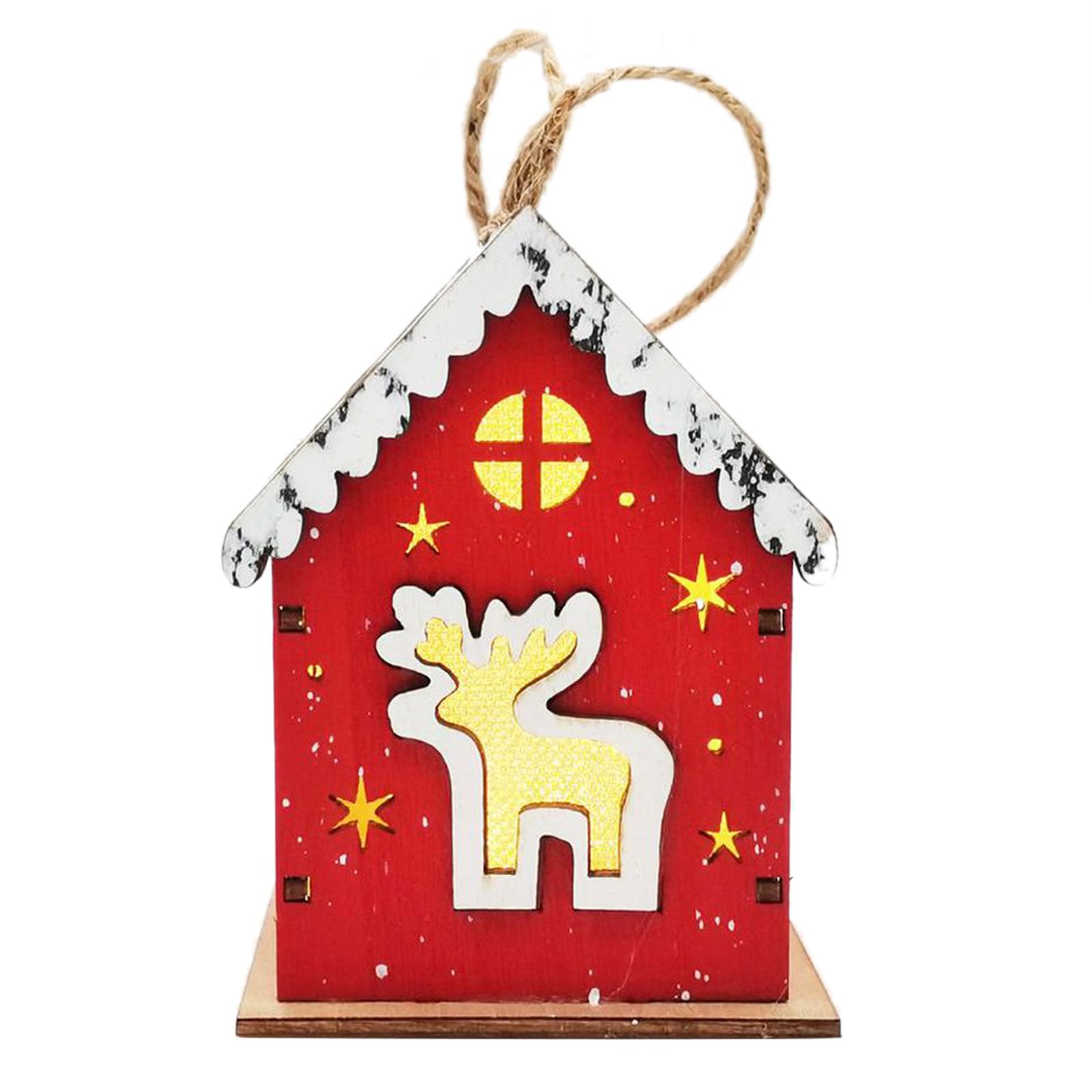Casa de madera de Navidad con luces, adornos de mesa para decoración del hogar, árbol de Año Nuevo, luz LED colgante