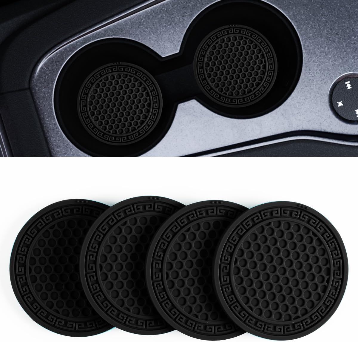 4Pcs Car Cup Coaster Set - car Cup Holder Coaster, Cup Coaster for car、2.75 inch PVC Cup Holder Insert Coaster, Car Interior Accessories for Car, SUV, Truck(Black