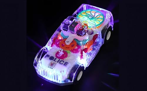 Miniatura 4 de ABK - Coche de juguete transparente, con sistema de engranajes móviles de colores visibles, luz y sonido transparente, luz y sonido, efectos de luz