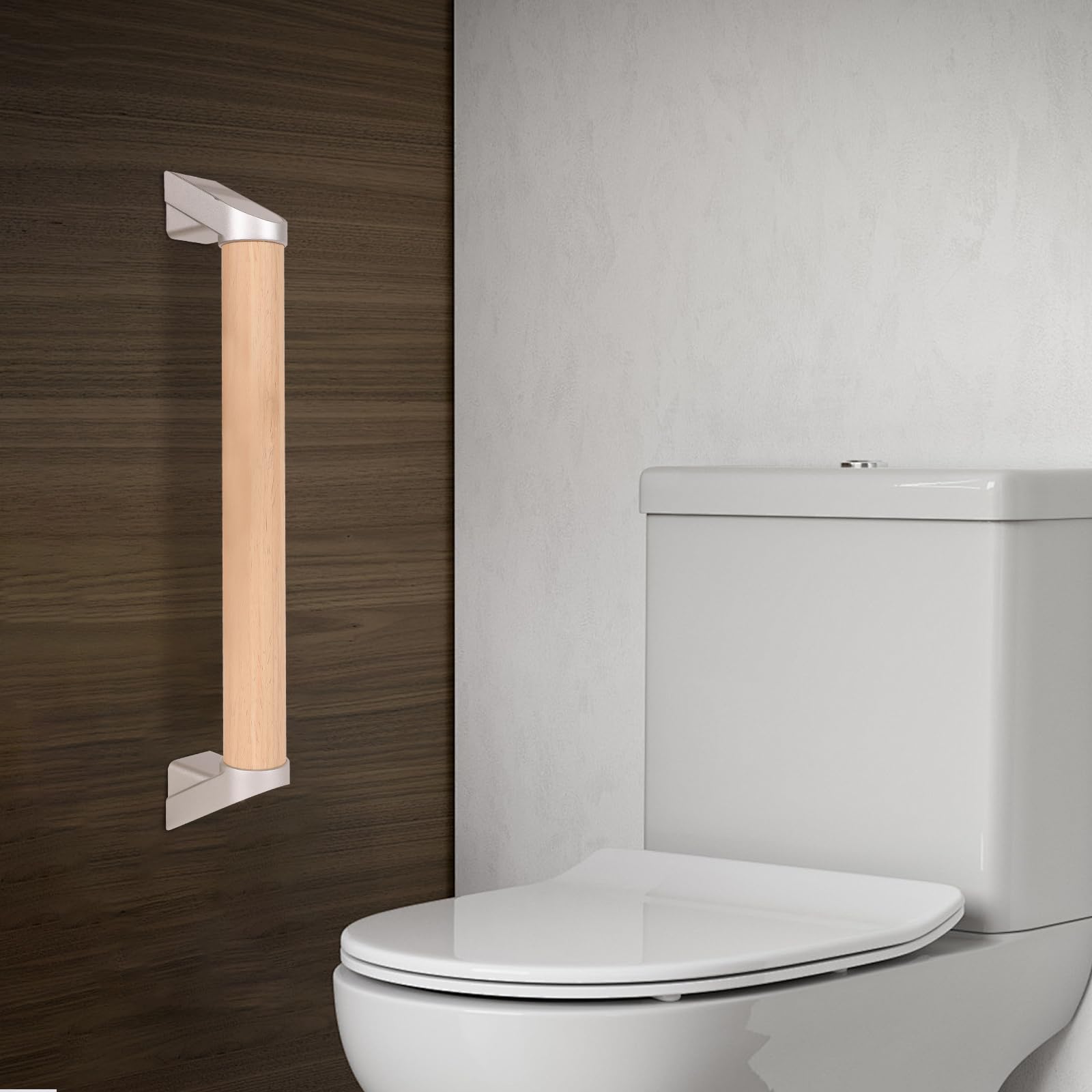 Handlauf Holz, Haltegriff für Senioren, Dusche, Rutschfester Griff 40cm | Badewannengriff geeignet für Behinderte, Sichere Wandmontage im Badezimmer und WC
