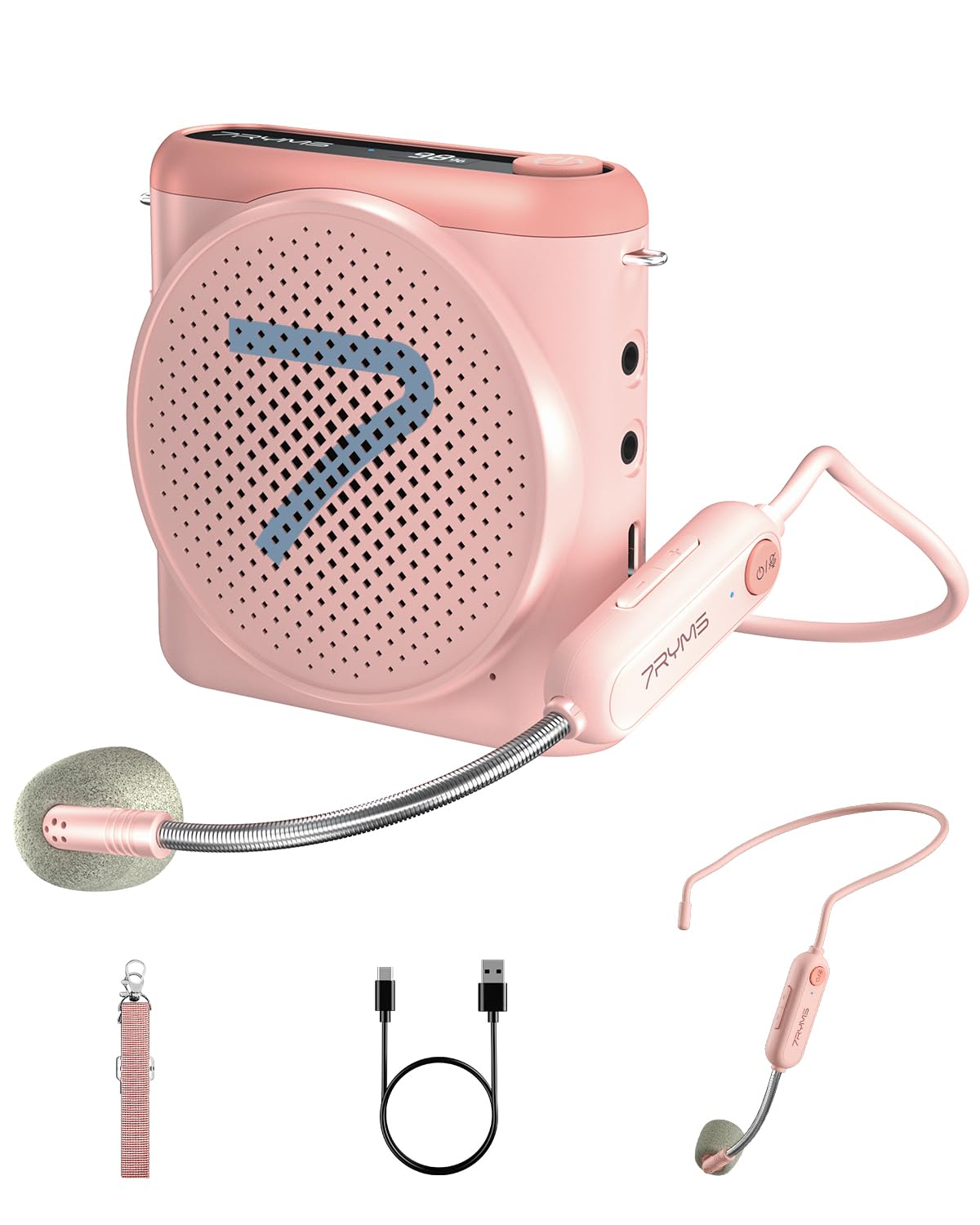 7RYMS WA1 Amplificatore vocale con microfono auricolare wireless per insegnanti, altoparlante portatile megafono con cancellazione del rumore, portata 50 m, funzionamento 23 ore, altoparlante