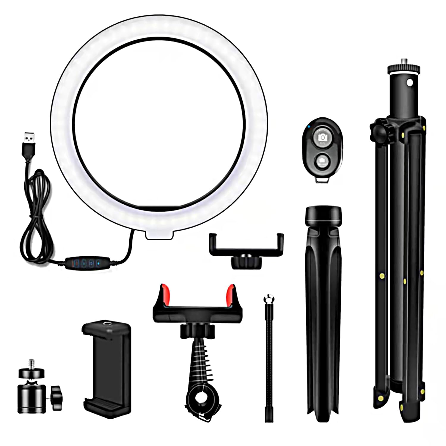 Aro de Luz con tripode, Aro 25cm 2 Trípodes hasta 160cm, Luz Bicolor con Control Remoto Bluetooth, Incluye 3 Pinzas para Móvil Vivo de Youtube, Tiktok, Facebook, fotografia