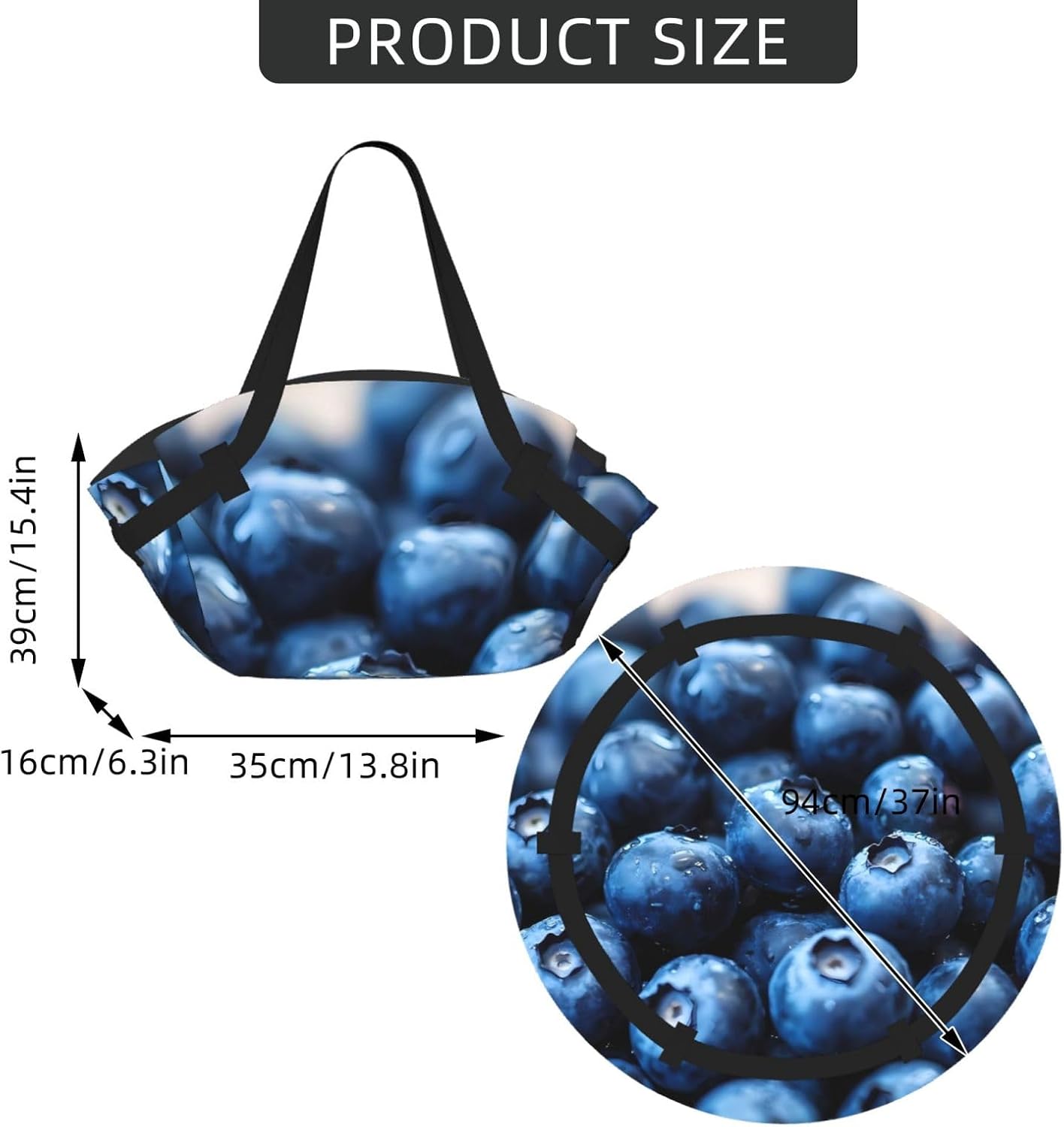 Blueberry Pattern Foldable Camping Tote Bag Picnic Blanket Bag Portable Beach Mat Tote Waterproof Outdoor Picnic Mat Carry Bag