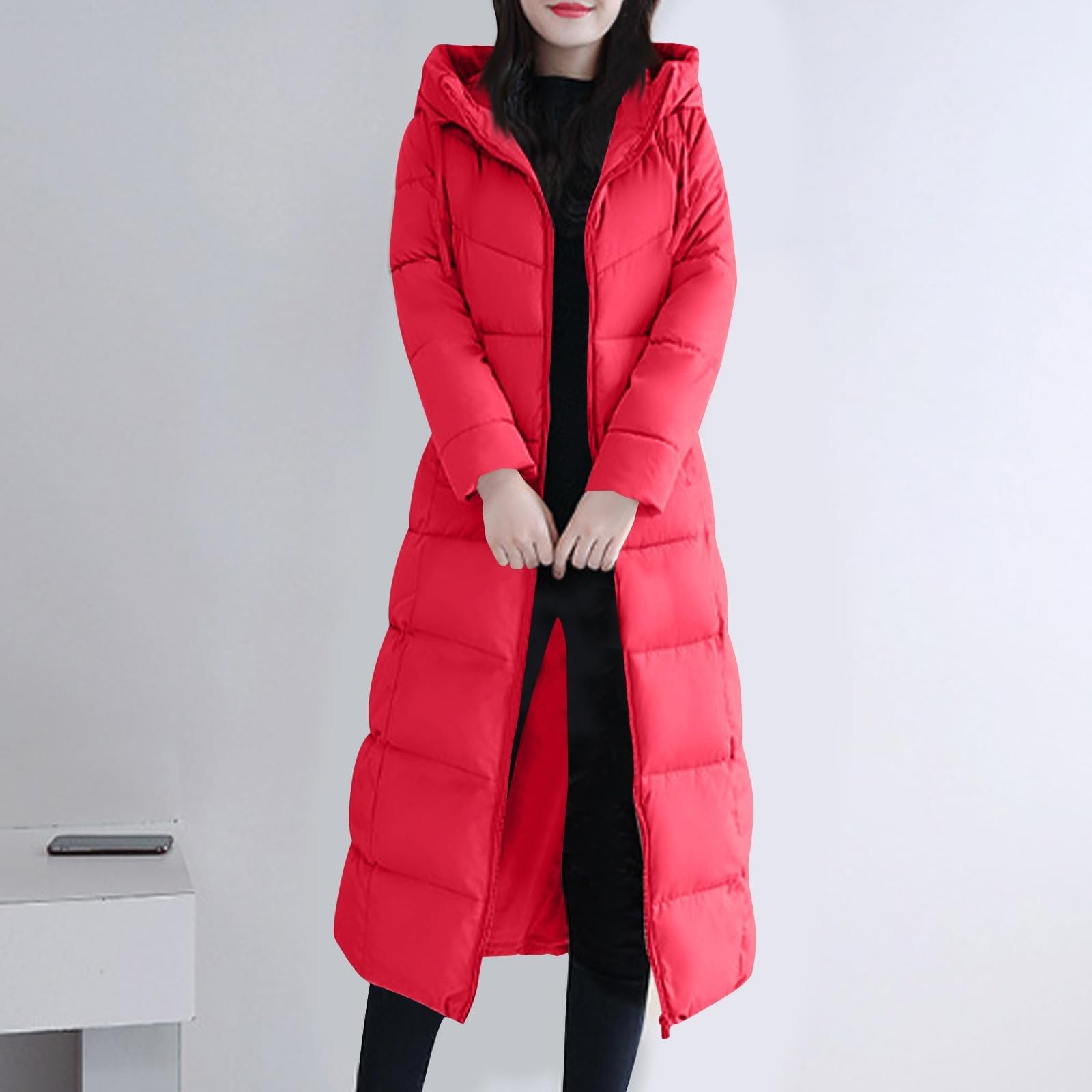 Generisch Christmas - Cappotti invernali da donna, lunghi e voluminosi, caldi, spessi piumini, con antivento, casual, alla moda per il freddo