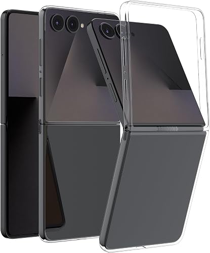 Samsung Galaxy Z Flip7 Cell Phone, 256GB Unlocked Android Phones, AI Foldable Smartphone with FlexCam, 50MP Camera, 6.9" AMOLED, International Model 2025, Jet Black, Bundle Clear Case