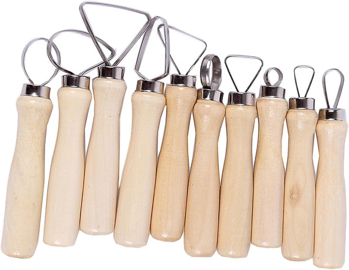 OFFIGAM 10pcs Pottery Sculpting Tools Set Clay Modeling Kit for Beginners Professionals Wood Handle Carving Tools for Smoothing Shaping and Sculpting