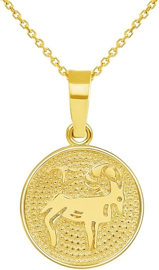 14k Yellow Gold Tiny Round Zodiac Sign Charm Horoscope Pendant Necklace