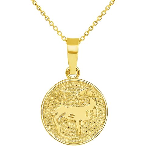 14k Yellow Gold Tiny Round Zodiac Sign Charm Horoscope Pendant Necklace