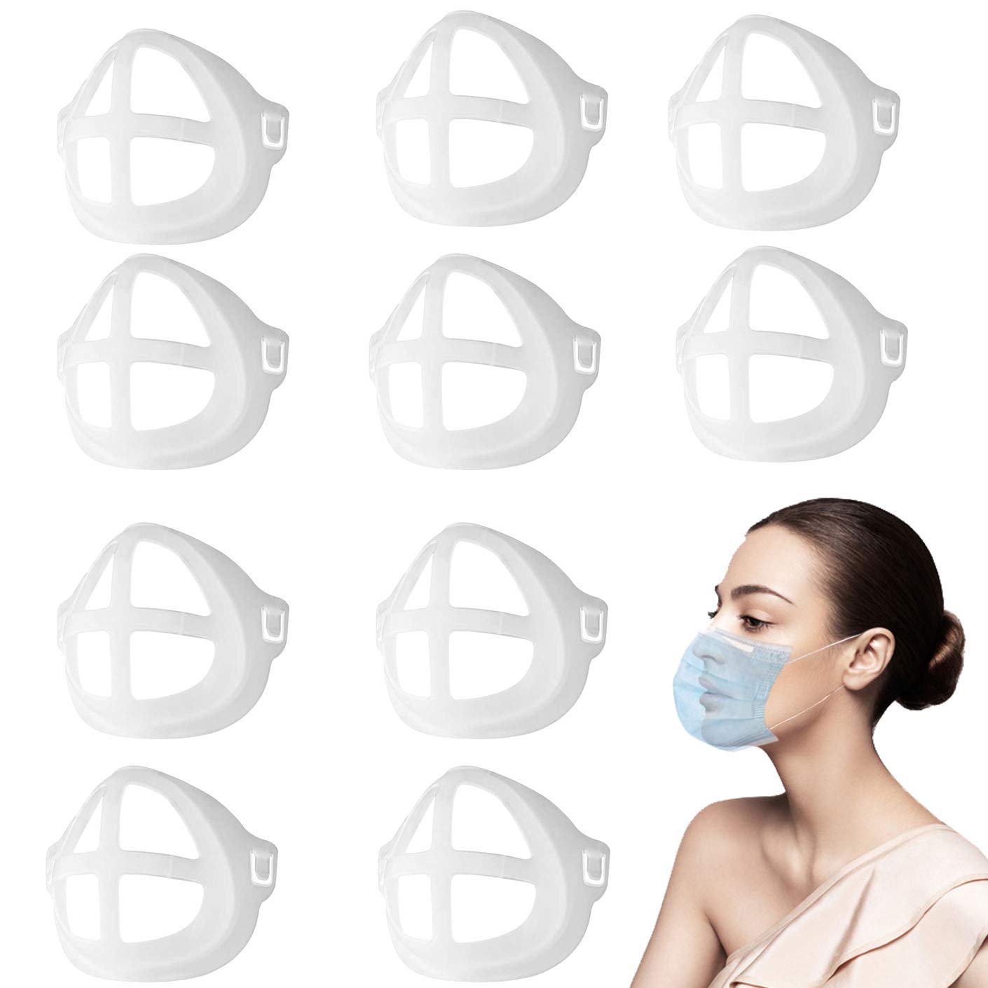 Ishafqt 10 Pcs Upgrade 3D Mask Bracket Plastic Bracket Inserts Soft Inner Support Holder Frame More Space For Comfortable Nose Breathing And Lipstick Protector