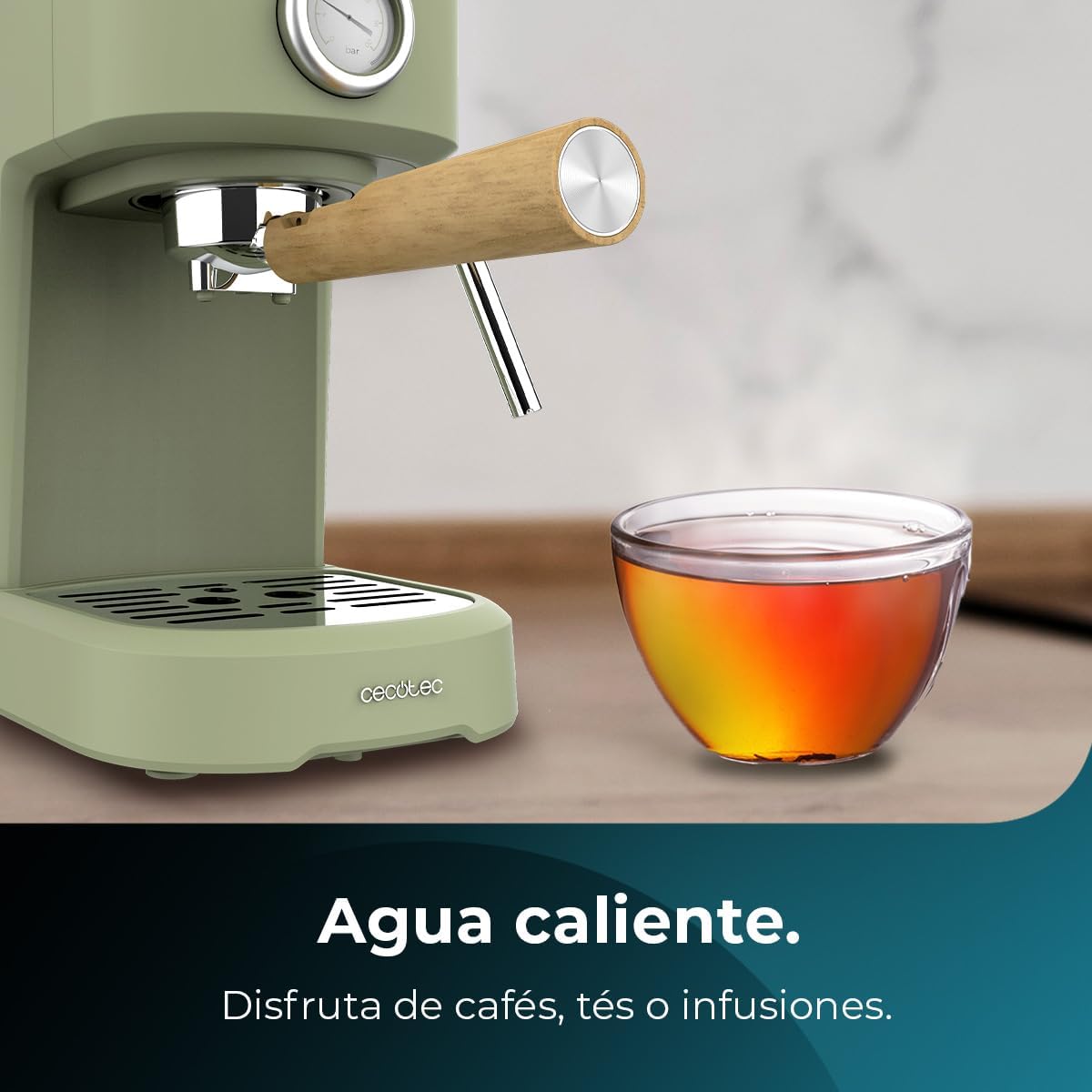 Cecotec Macchina da Caffè Espresso Power Espresso 20 Pecan Pro. 1100 W, Tecnologia ForceAroma da 20 bar, Vaporizzatore Orientabile, Braccio Doppio, Piastra Riscaldatrice per Tazze