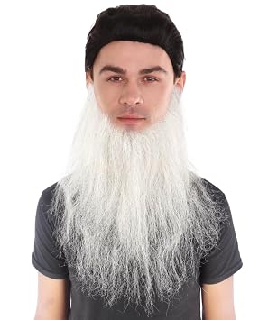 HPO Mens Synthetic Hair Long Beard Cosplay Facial Hair Medium Grey