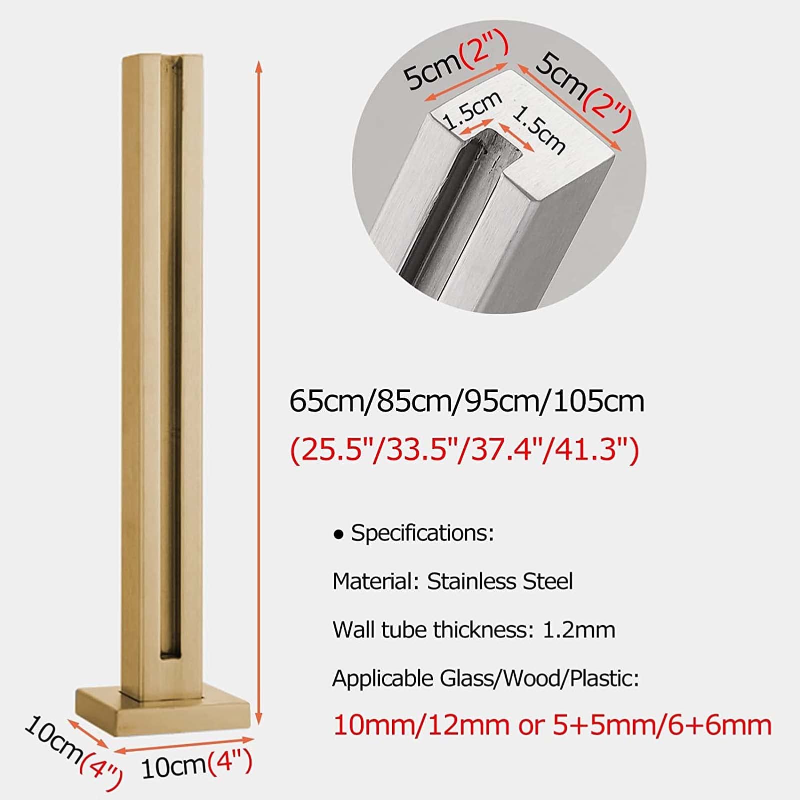 inless Stalowy system słupków balustradowych z kwadratowymi zaciskami do paneli tralek do 1012 mm, idealny na balkon i taras, nowoczesny design