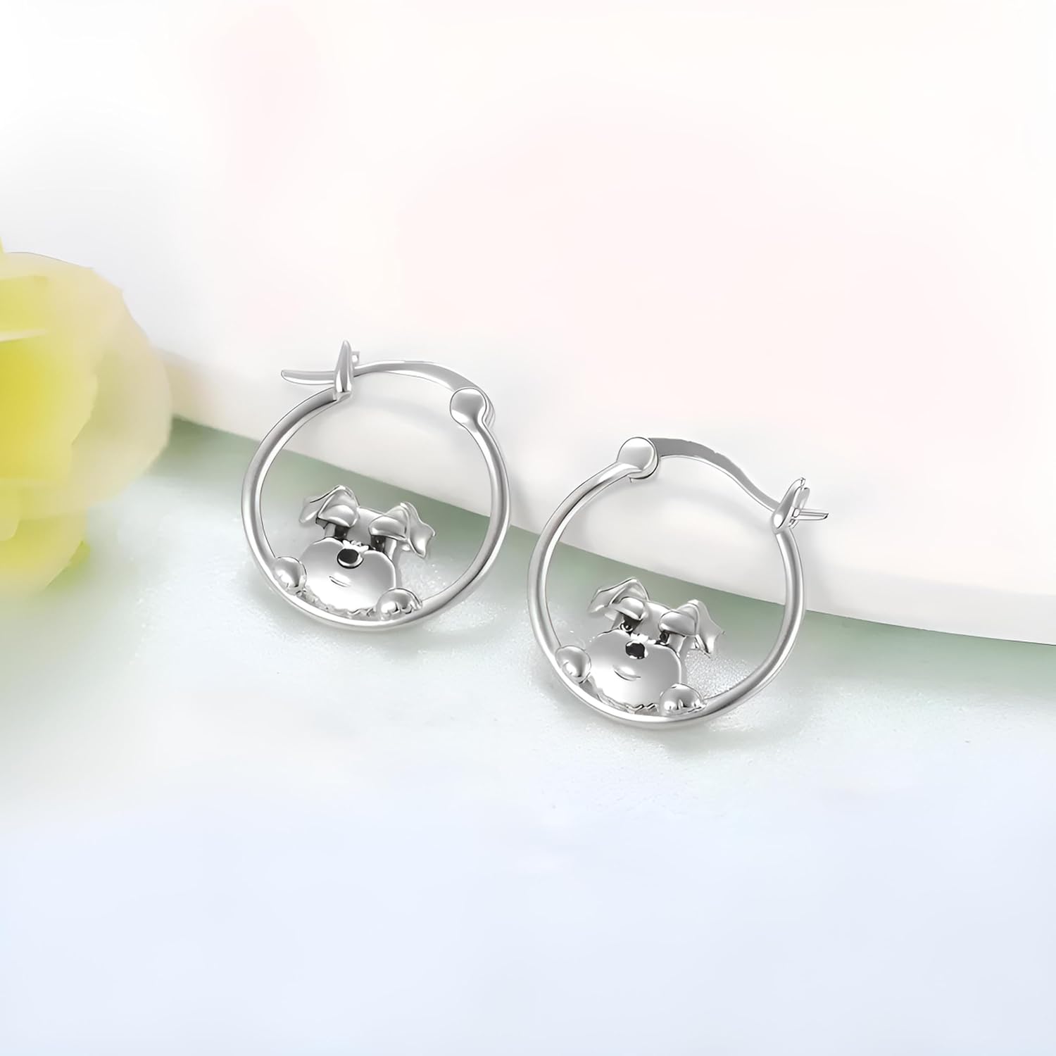 Stainless Steel Schnauzer and Boston Terrier Hoop Earrings, 0.945 inch Round Design, Dog Face Jewelry