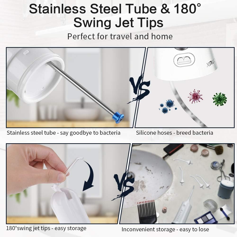 2 Pack Water Dental Flosser Teeth Pick, Portable Water Flossers for Teeth Cleaning Rechargeable Oral Irrigator with Case, 4 Modes & 5 Jet Tips Cordless Water Teeth Cleaner IPX7 Waterproof for Travel