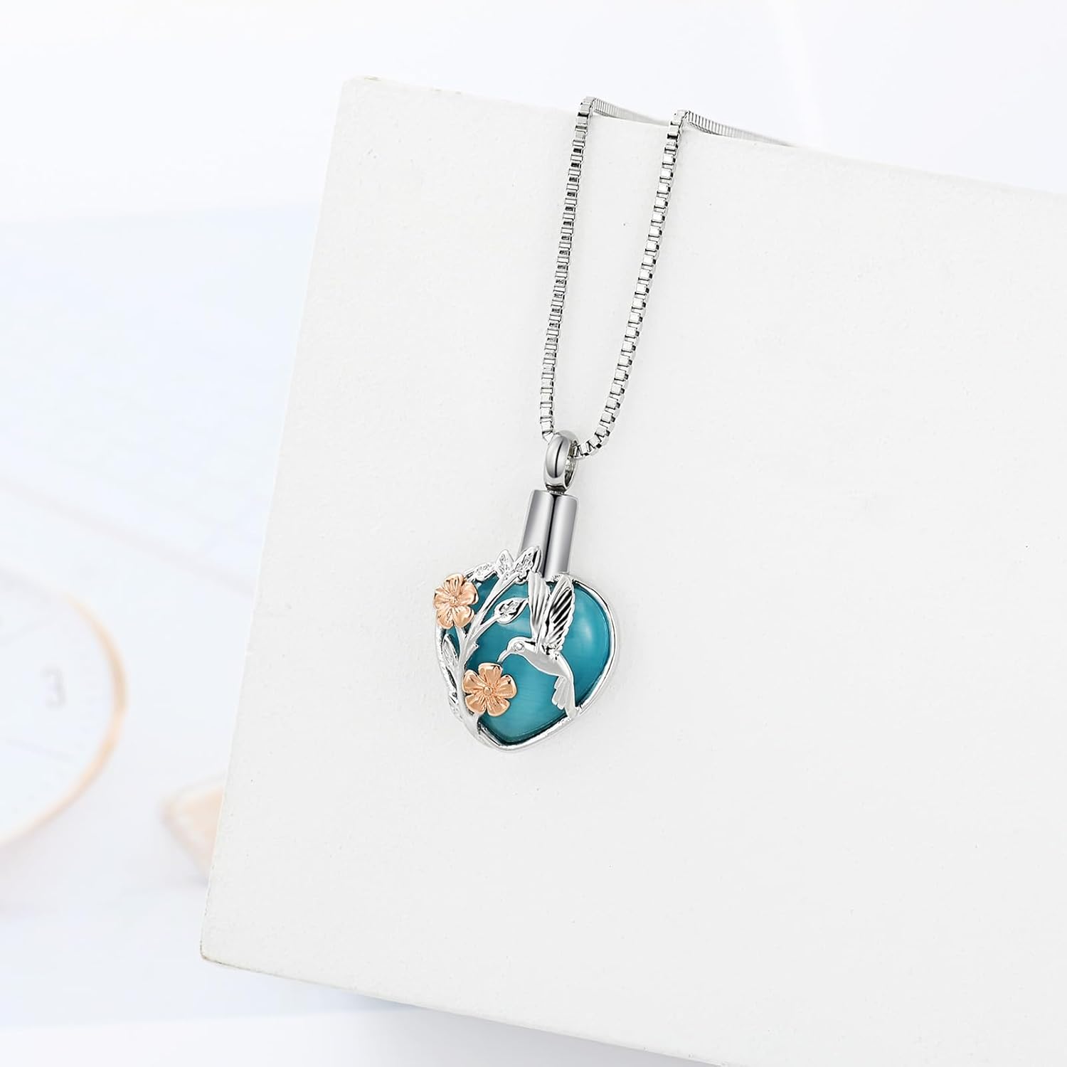 XSMZB Cremation Ashes Jewelry Hhummingbird Flower Urn Necklace for Ashes Human Pet Funeral Memorial Pendant Heart Moonstone Keepsake - Image 6