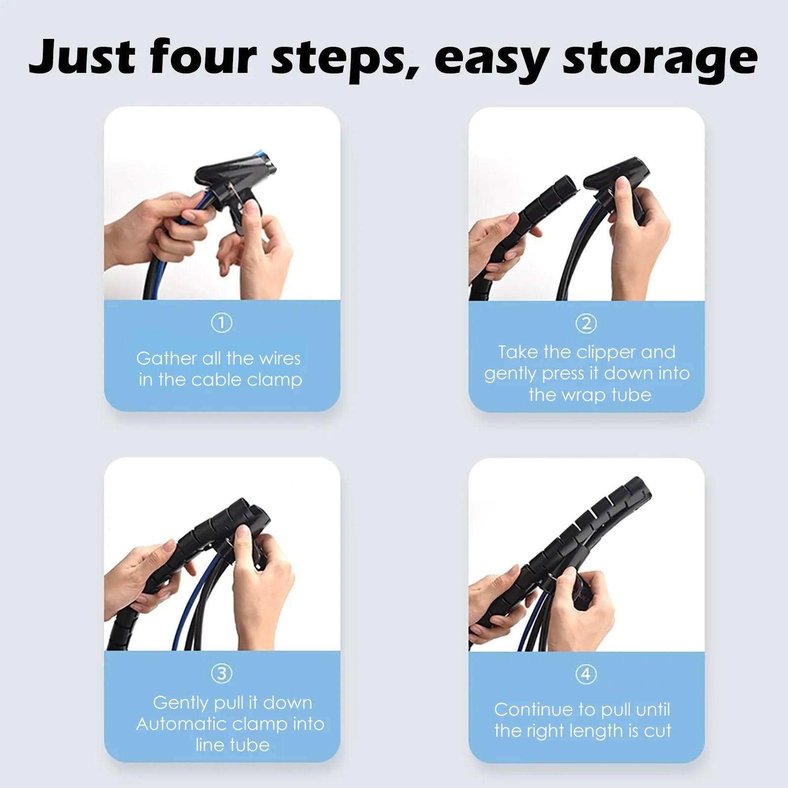 Guaina per cavi a spirale, 2 metri, clip per tubo di stoccaggio, organizer per cavi, protezione per tubi (grigio)