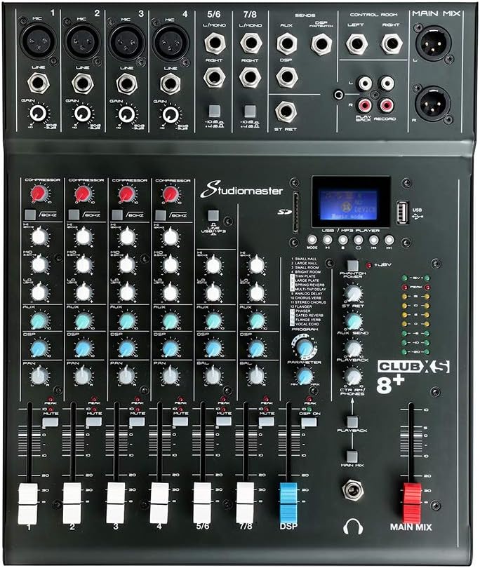 CLUB XS 8 + Channel Mixer Desk with DSP Effects USB Recorder