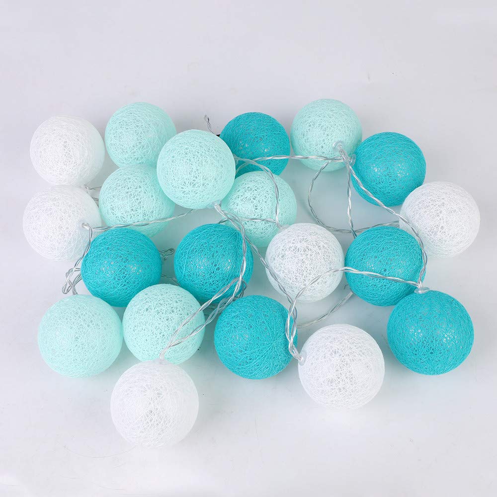 Treer Cotton Ball String Fairy Lights Christmas Tree Balls Light Warm White LED Night Lights Battery Garland Lamp Garden Indoor Home Party Wedding Xmas Decoration (5M-50 Balls,Blue)
