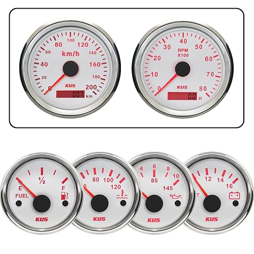 Miniatura 2 de Kus Gauge Set Velocímetro GPS 124.3 mih Tacómetro 8000RPM Nivel de combustible 0-190ohm Temperatura del agua 104.0-248.0 F Presión de aceite 0-10Bar