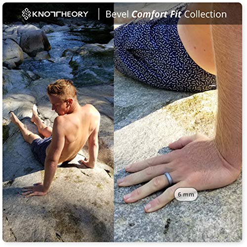 Knot Theory Silver Silicone Ring for Men Women - Breathable Bevel Comfort Fit 6mm Wedding Band Size 8