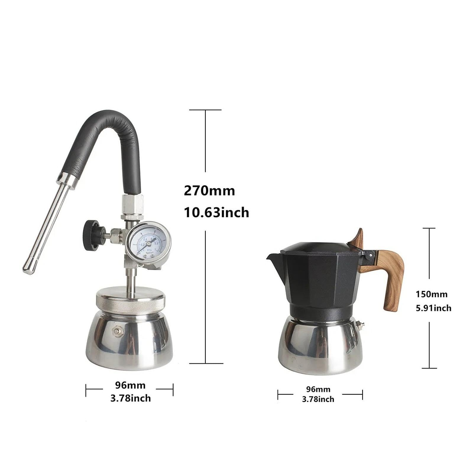 Pot Espresso Herdkanne Edelstahl Doppelventil Kaffeekocher Milchaufschäumer mit Robustem Griff für Gasherd Outdoor-Kochen, Schwarz