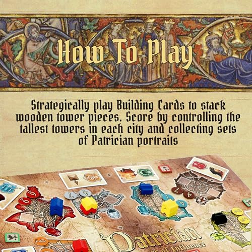 Patrician Towers of Influence, juego de estrategia medieval, 2-5 jugadores, control de área y colección, incluye 2 módulos de expansión, para noche de juegos en familia, edades 8+ miniatura 3