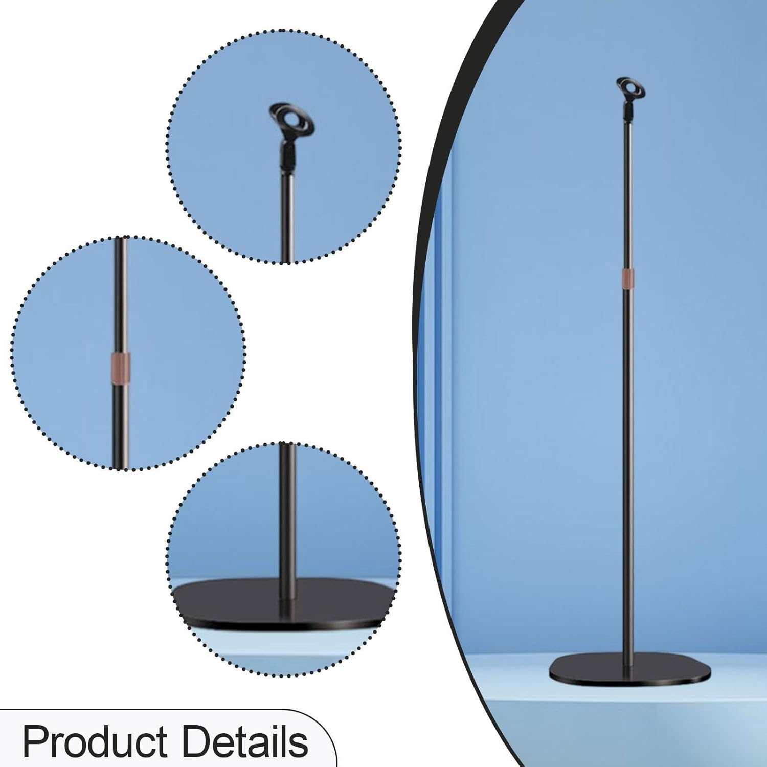 高耐久マイクスタンド コンパクトベース 安定性 フロアスタンディングマイクホルダー 高さ調節可能 歌うスタジオのライブパフォーマンス