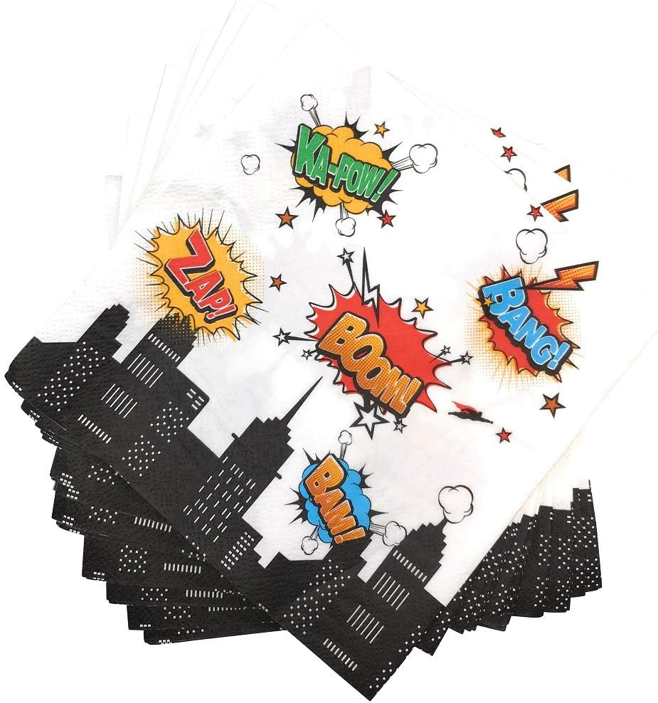 Oojami Serves 30 Complete Party Pack Superhero 9" Dinner Paper Plates 7" Dessert Paper Plates 9 oz Cups 3 Ply Napkins Super Hero Party Theme