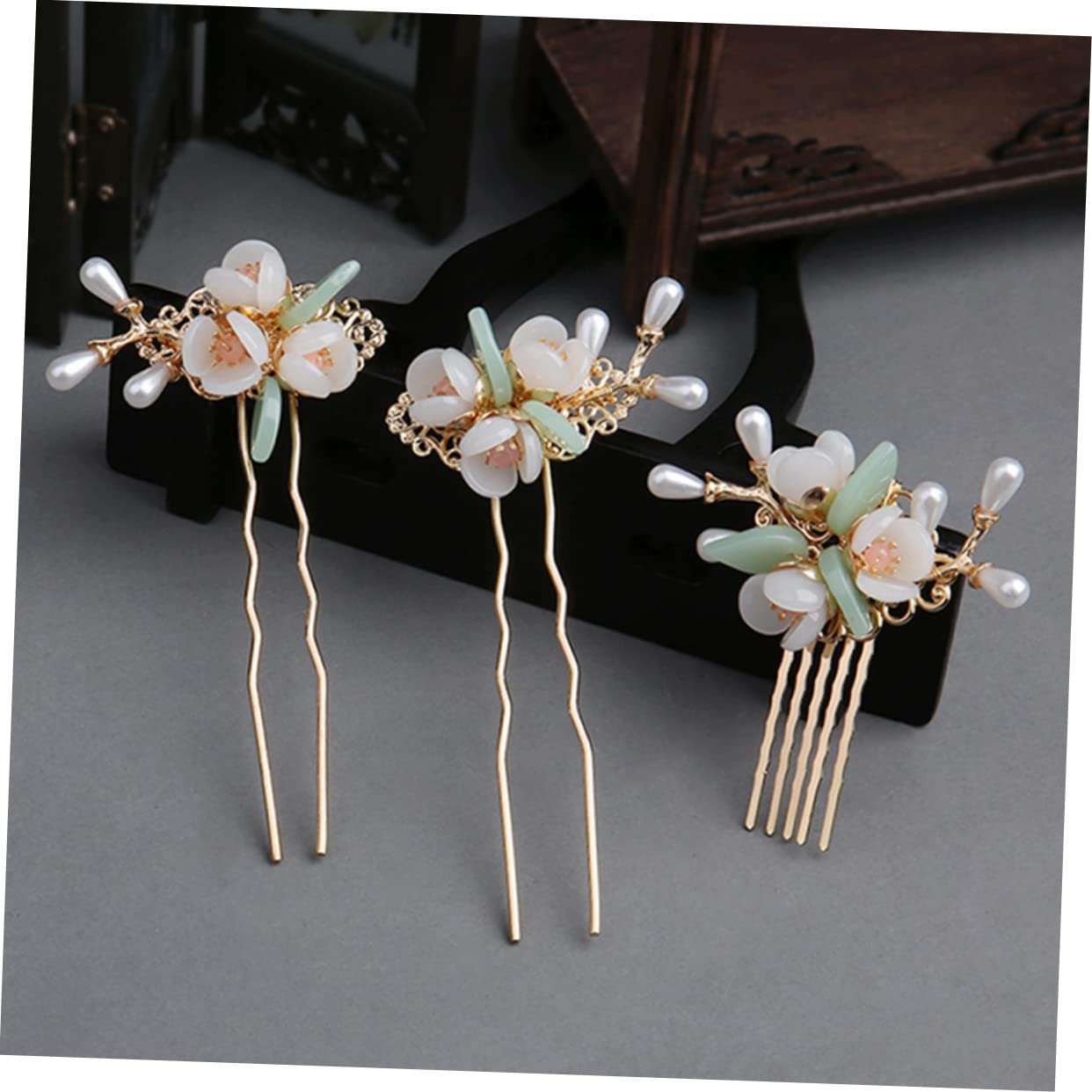 FOMIYES 12piezas Horquillas De Flores Perlas Peina De Pelo y Pin De Moño Accesorios De Cabello De Estilo Chino Para Mujeres y Niñas