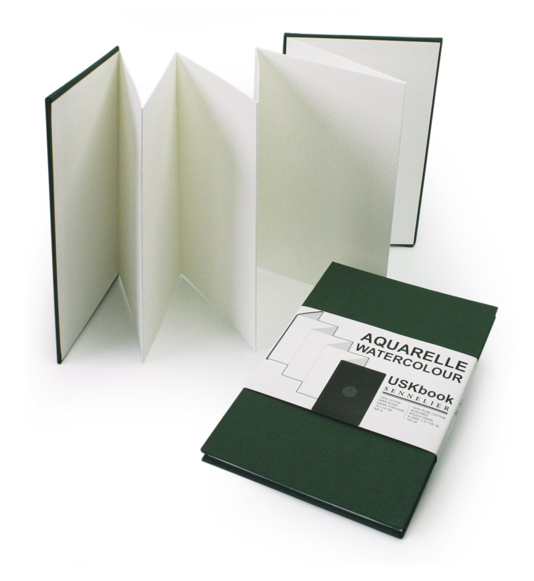 Sennelier USKbook - Quaderno con copertina rigida per acquerello, in lino, grana grezza, 300 g/m², 16 x 24 cm, colore: Verde