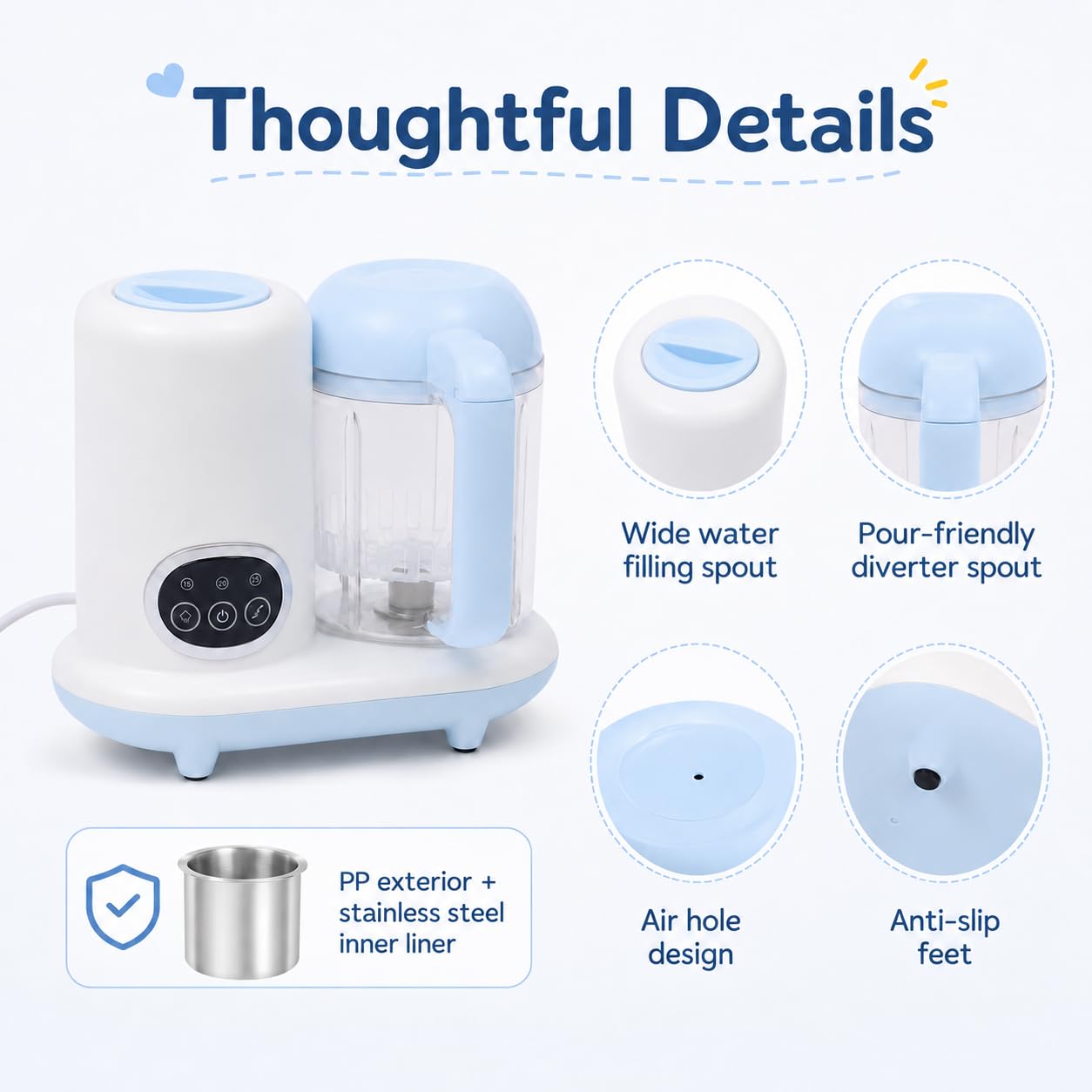 Baby Food Maker Automatischer Mixer, multifunktional, 10.000 U/min, Timer, 250 ml, Küchenmaschine, Mixer, Baby, zum Mischen von Obst, Gemüse, Getreide, Fleisch