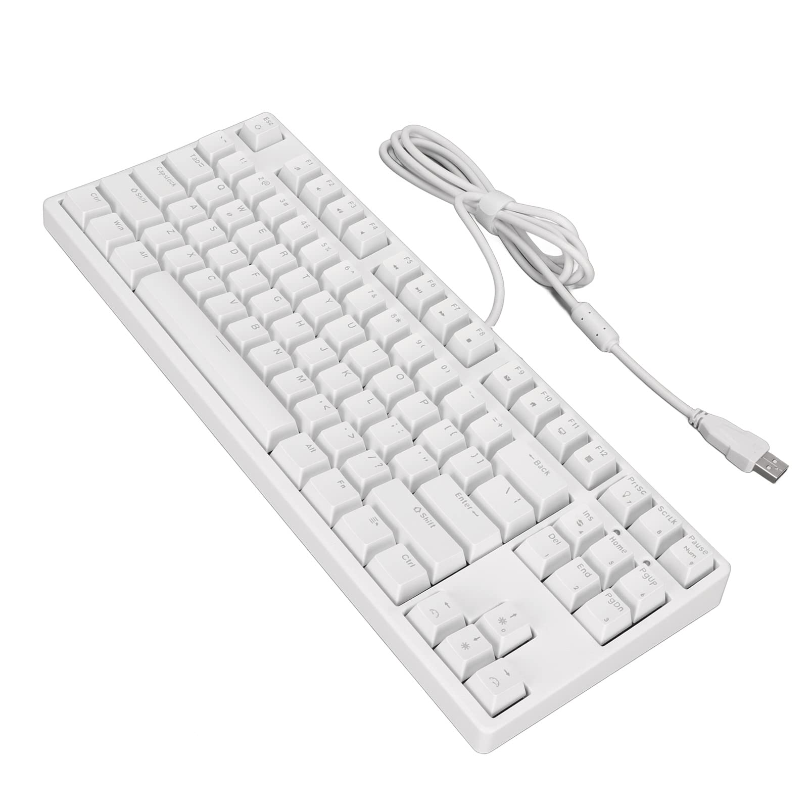 87 Keys Compact Mechanical Gaming Keyboard, White Backlit USB Wired Keyboard with Blue Switches, Support Convert Function Area to Number Area for PC, Laptop (White)