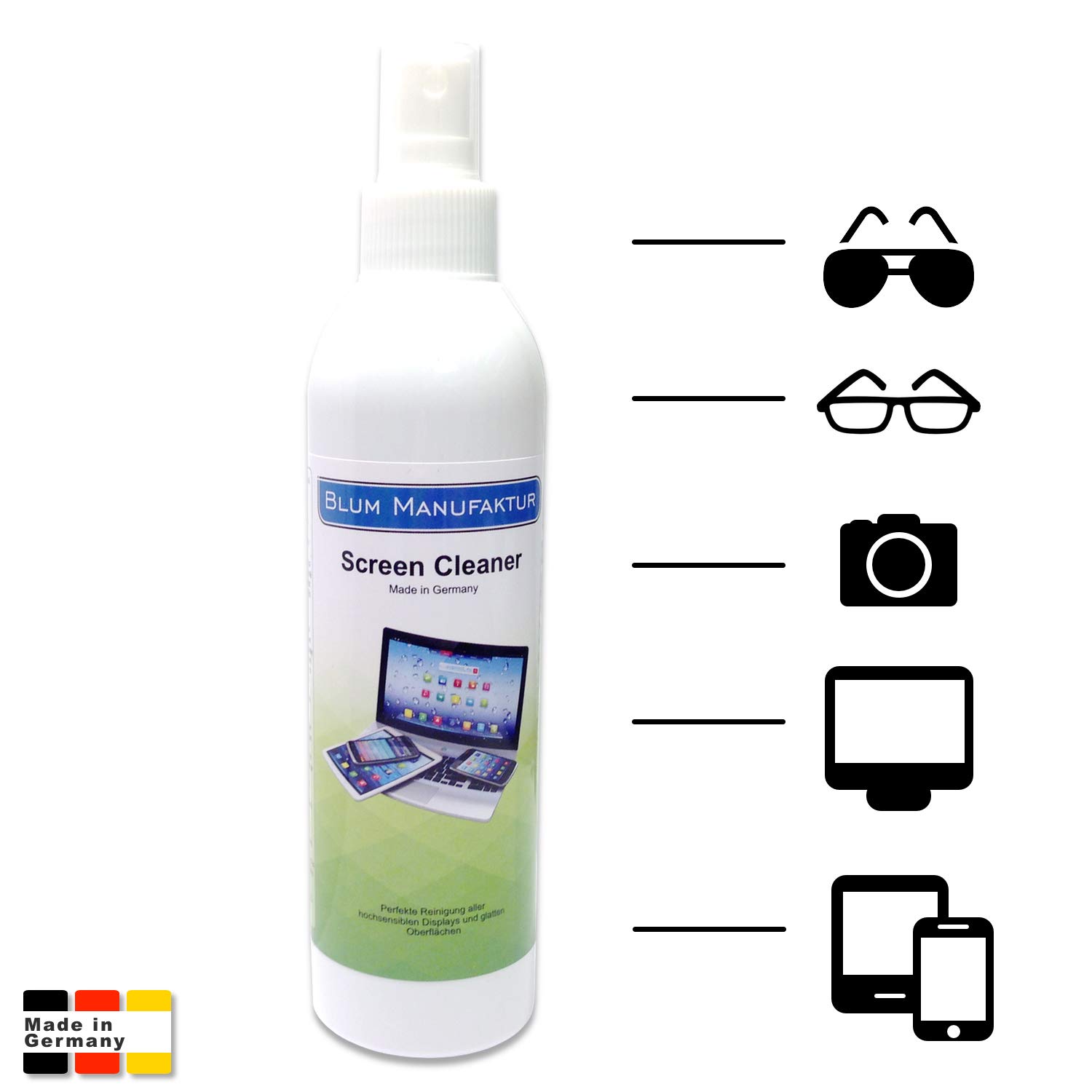 Blum Manufaktur - 2x 250ml Pulizia dello schermo Pulizia perfetta di tutti gli schermi e display. Senza striature e senza strisce.