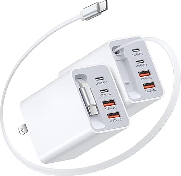 40W Retractable Charger, Costyle 5-in-1 Dual USB-A & USB-C Phone Charger Multi Ports Fast Charging Block with Retractable Type C Cable Wall Plug for iPhone 17 16 15 Series Pad