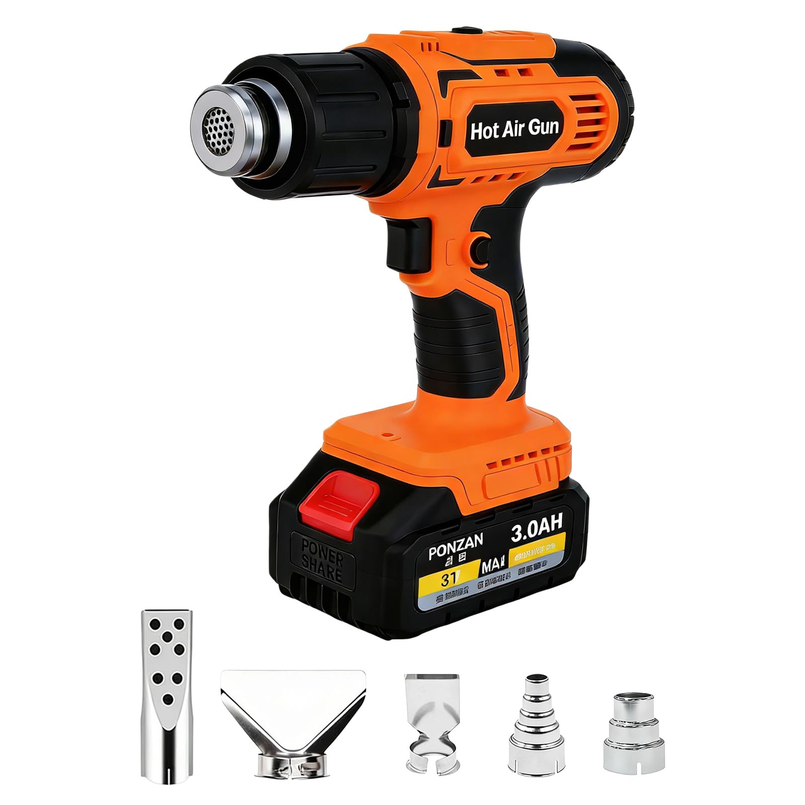GAOUTO Pistola de aire caliente recargable para Makita 18V, Pistola de aire caliente ajustable 260/530°C, soplador de aire caliente de 350W con batería y 5 boquillas, pistola de aire caliente para