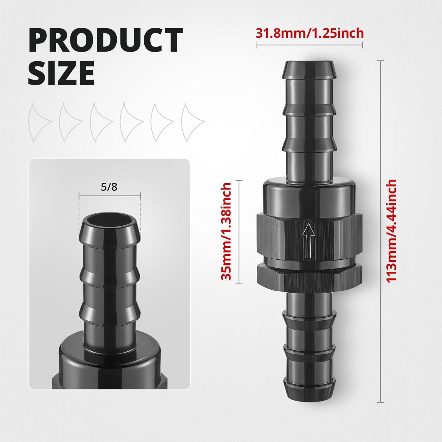 EVIL ENERGY 5/8" Check Valve, One Way Non-Return Valve Fitting Aluminum Black