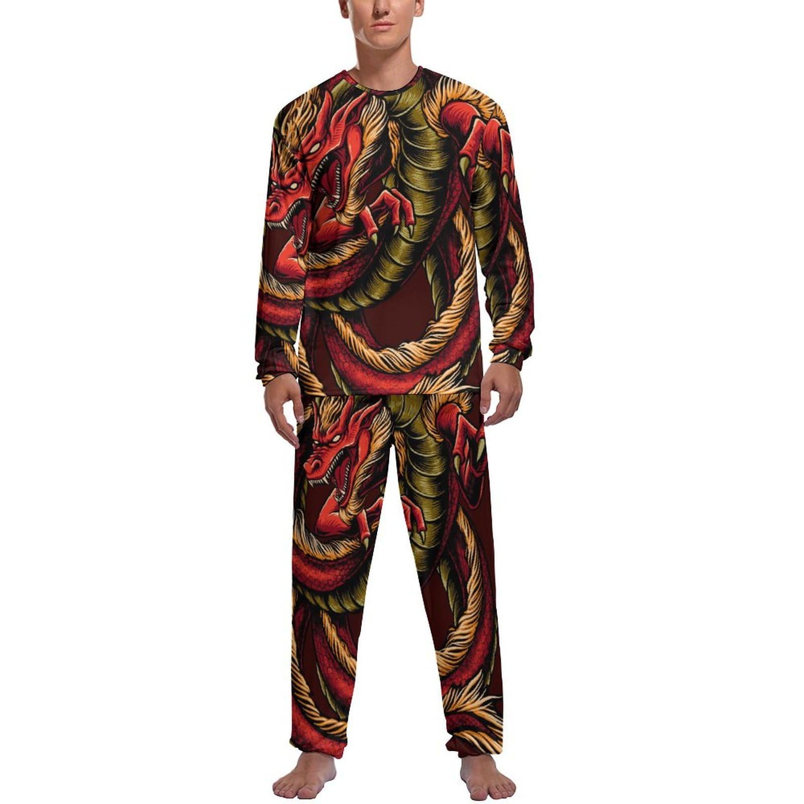 Pyjama homme Dragon Rouge ensemble haut bas manche longue coton - 6