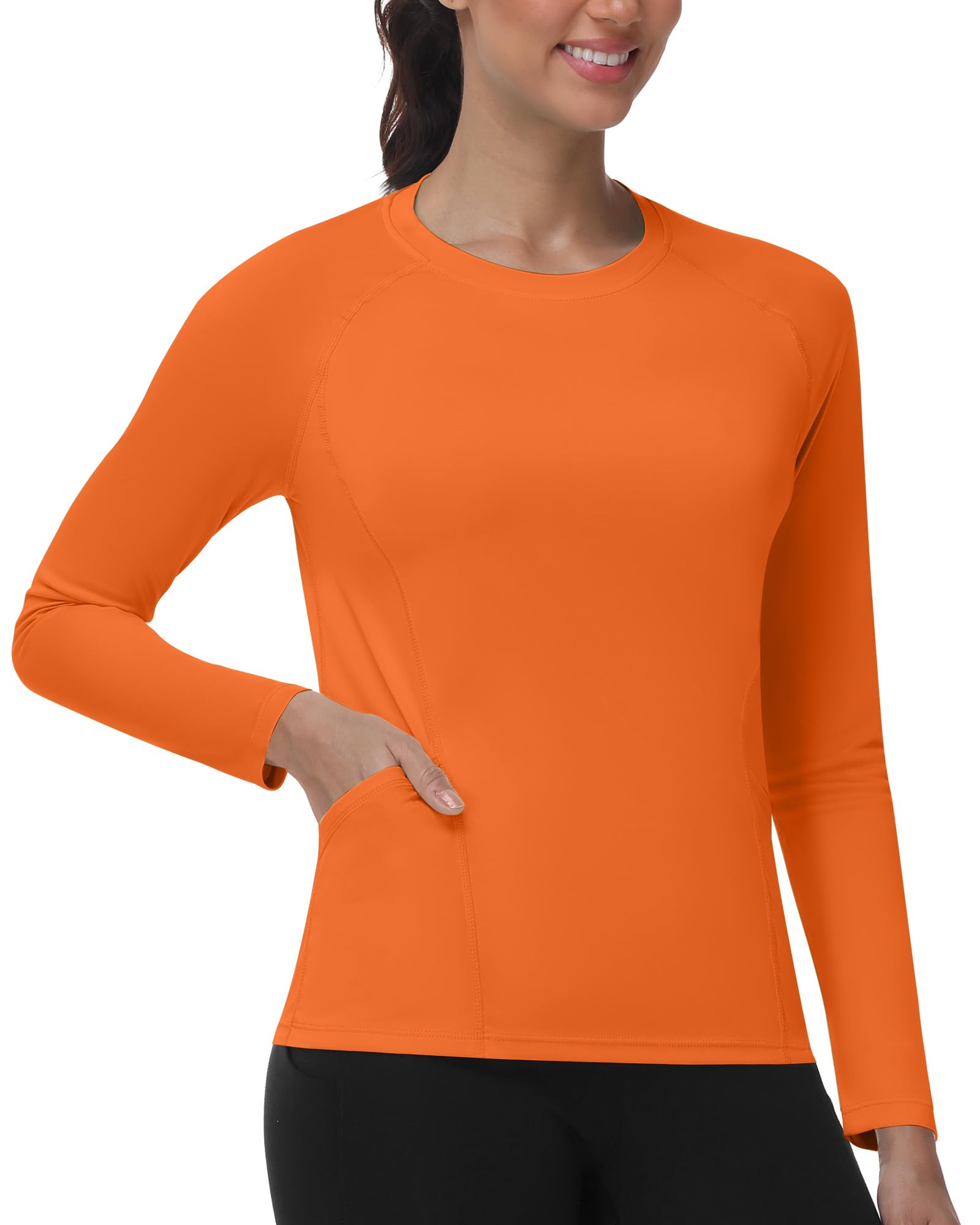 ELIRAVO UV Shirt Damen Langarm mit Taschen, UPF 50+ Sonnenschutz Rash Guard, Schwimmshirt Atmungsaktiv Schnelltrocknend Badeshirt für Fitness Gym Yoga Wasser Strand