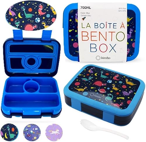 Lonchera para niños - Caja bento para niños pequeños, 4 secciones con tapa, contenedor de refrigerios, preescolar, niños pequeños, bandeja extraíble