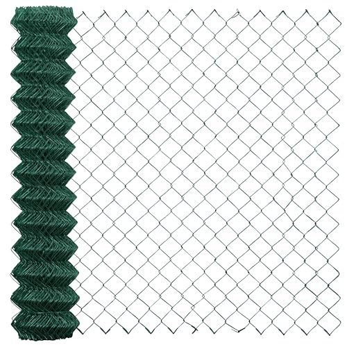 CAPHAUS Galvanized Steel 9 Gauge Green Vinyl Coated Chain Link Fencing Wire Roll, Galvanized Fence Fabric, Diamond Mesh Size 2-3/8 Inch (48 inch x 50ft.)