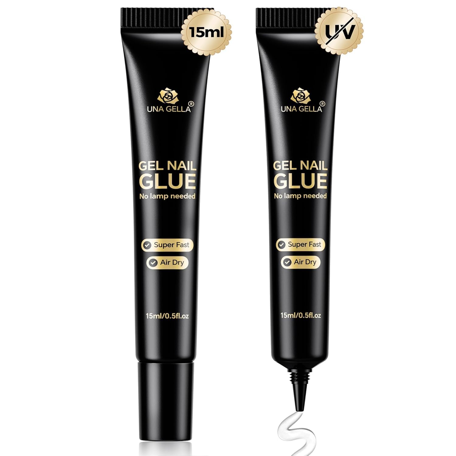 UNA GELLA Starker Nagelkleber Gel, 15 ml*2 Stück Keine UV-/Licht lampe Nagel kleber, Quick Drying Super Starker Nagelkleber für Press-On Kunstnägel Tips Extension DIY-Kit