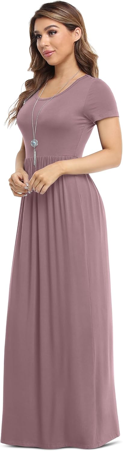 VIISHOW Women's Short Sleeve Loose Plain Maxi Dresses Casual Long Dresses with Pockets - Image 2