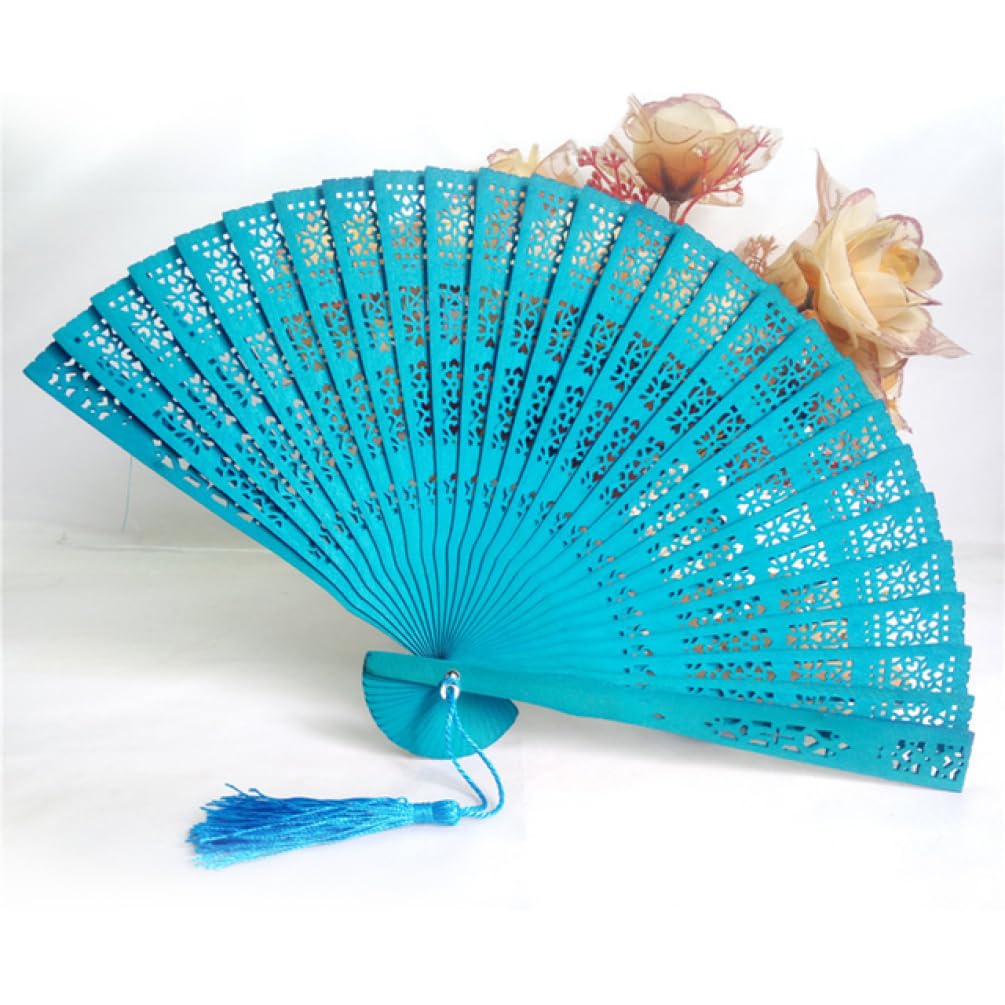 METTEOR Folding Fan 20cm Vintage Hollow Fan Wedding Hand Fragrant Party Carved Folding Wooden Fan Antiquity Folding Fan Decoration Tea Pot
