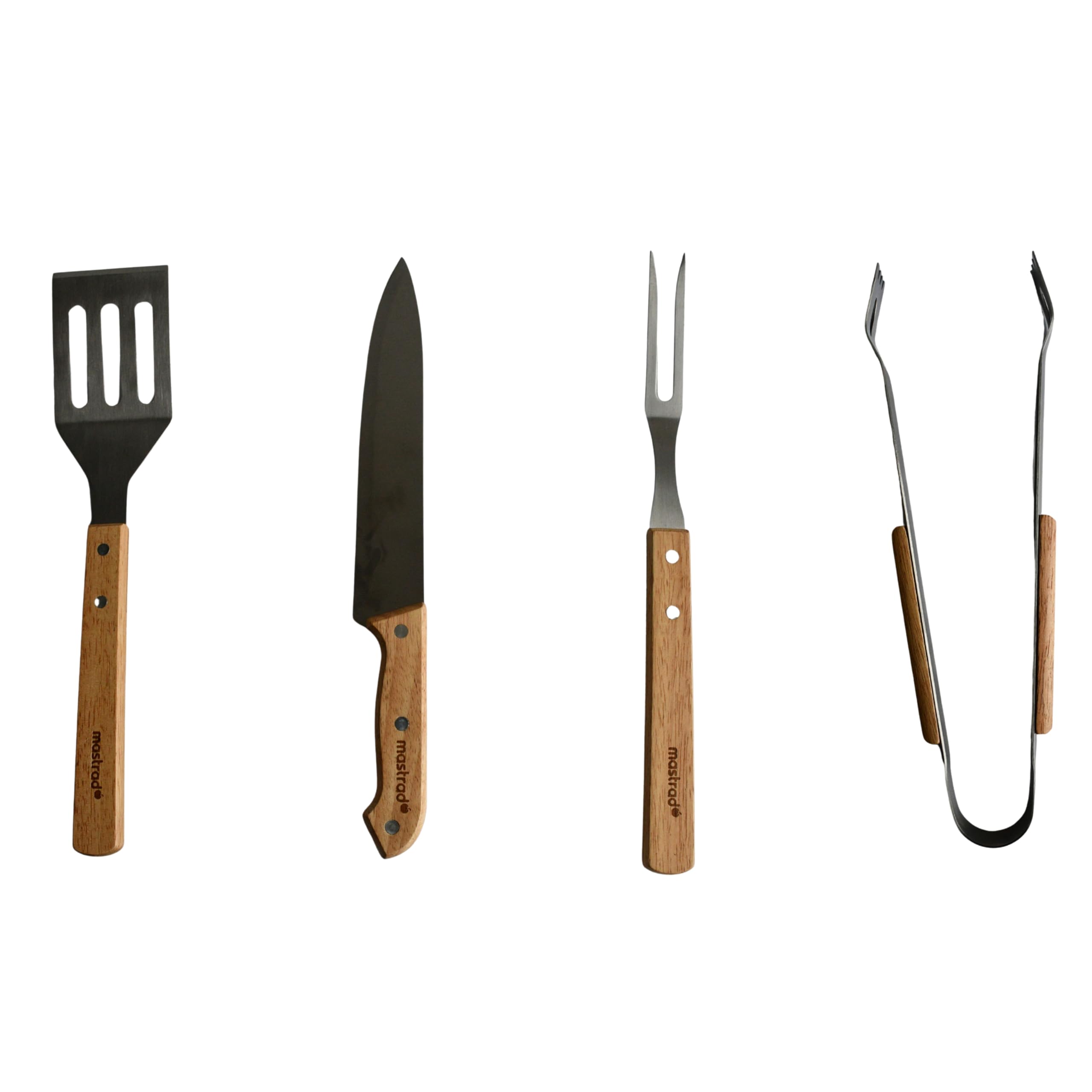 Mastrad Set di valigie per barbecue con tagliere e 4 utensili per barbecue, posate per barbecue in acciaio inox e legno, portatile, ideale per barbecue, campeggio e regalo