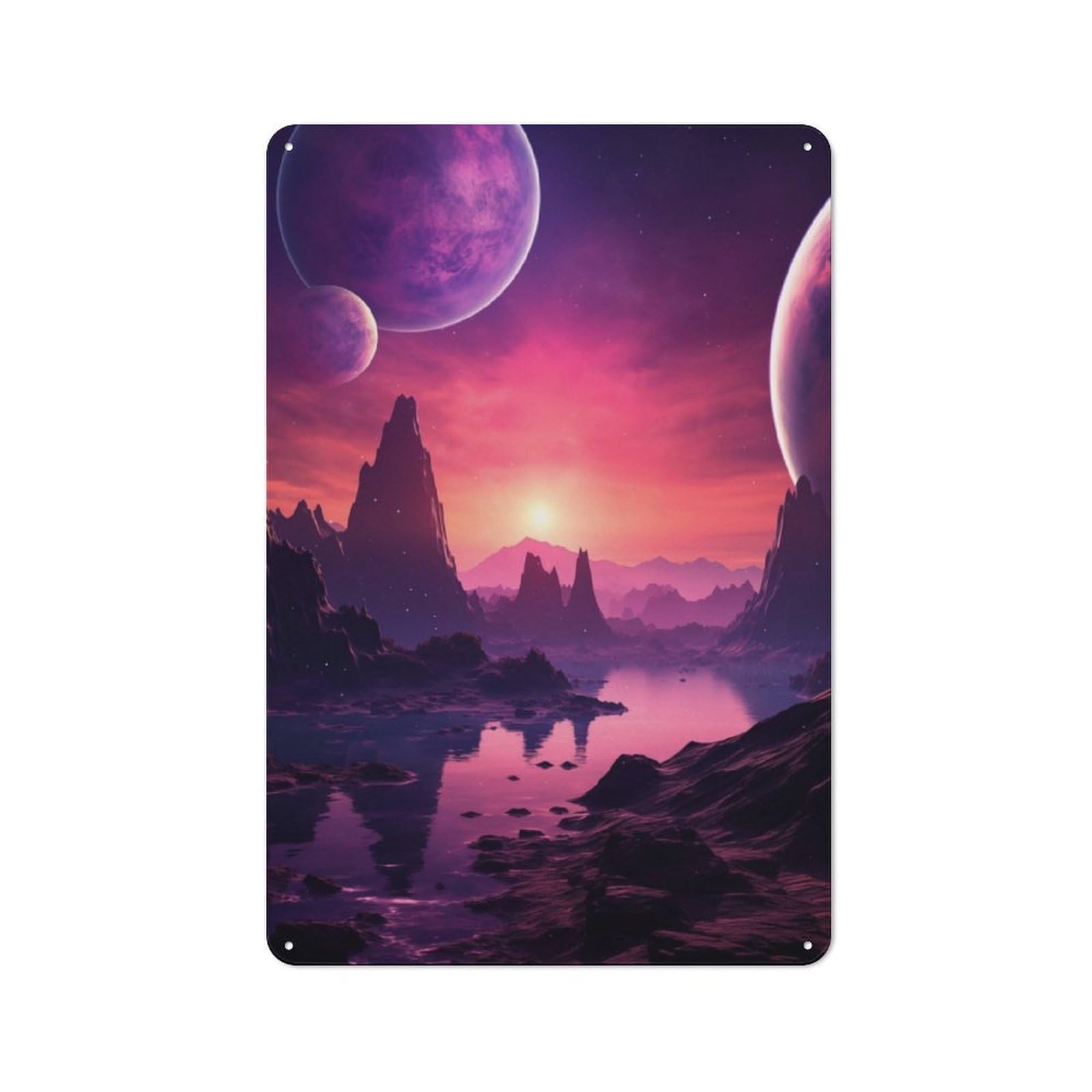 Junmoney Violet Alien Planet Printed Metal Sign 30X20cm For Lounge Or Reading Corner, A Winter Wall Decor Update For Reading Corner Decorators